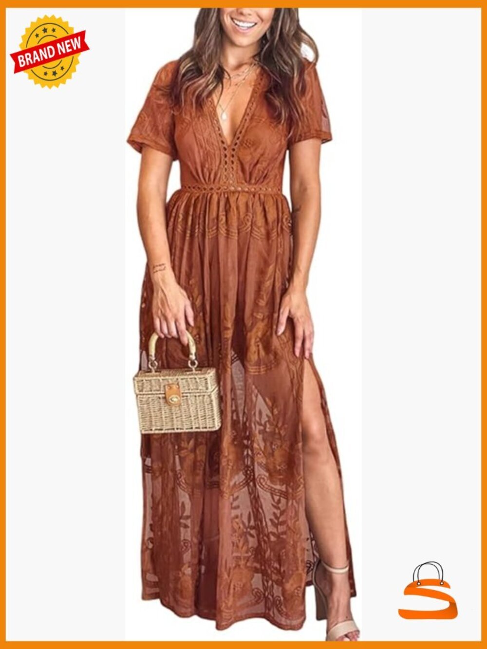 Deep V-Neck Lace Romper Maxi Dress Short Sleeve Flowy
